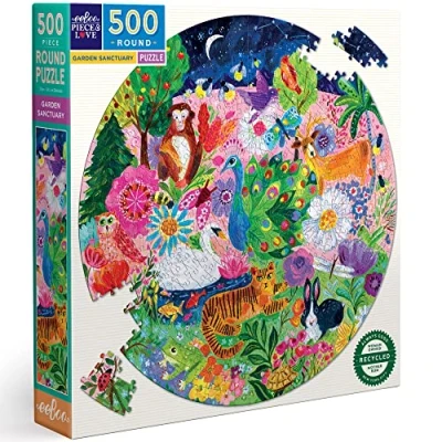 Afbeelding van eeBoo Rond 500 stukjes kleurrijke heiligdom tuin van gerecycled karton Hoogwaardige puzzel voor volwassenen PZFGSA