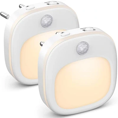 Afbeelding van Nachtlamp elektrisch stopcontact [Set van 2], dimbare binnenlamp met bewegingssensor, warm/wit/gemengd LED nachtlampje, goed voor hal trap slaapkamer keuken kinderkamer