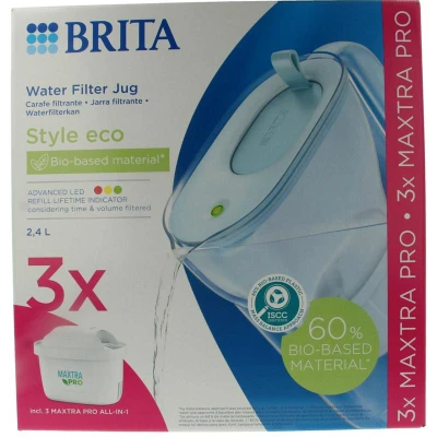 Afbeelding van Brita Style Eco Waterfilterkan Blauw + 3 Maxtra Filterpatronen