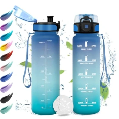 Afbeelding van Motiverende drinkfles, 500 ml, waterfles met filter, gemakkelijk te reinigen, lekvrij, tijdweergave, voor kantoor, school, reizen, camping, sportschool