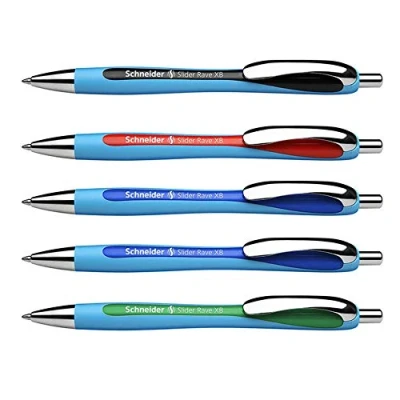 Afbeelding van Schneider Slider Rave XB balpen, onuitwisbaar, blauw, zwart, rood, groen, 5 stuks