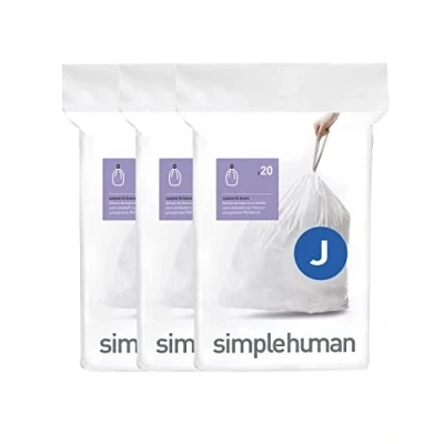 Afbeelding van simplehuman CW0259 Code J 3 witte plastic vuilniszakken (3 verpakkingen van 20, 60 zakken in totaal)