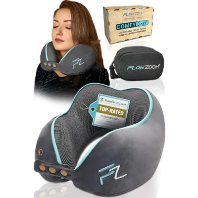 Afbeelding van FLOWZOOM COMFY Memory Foam Reiskussen Nekkussen voor op reis Luchtkussen Auto Neksteunkussen Volwassenen, grijs
