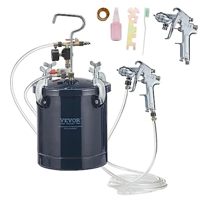 Image de VEVOR Pistolet à Peinture avec Réservoir 10 L Pot de Pression Entrée d’Air 6,4 mm Sortie 9,5 2 Pulvérisateurs Buse 1,5 4 Max 60 PSI pour Décoration Intérieure