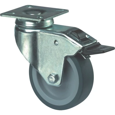 Afbeelding van Kelfort Zwenkwiel met plaat en rem, rubber band, grijs 65kg rem100mm