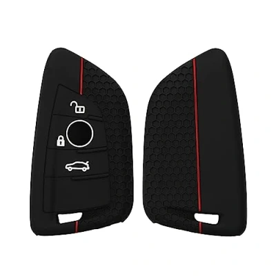 Afbeelding van kwmobile Coque clé de voiture compatible avec BMW Smart Key 3 Bouton accessoire Protection étui souple en silicone noir rouge