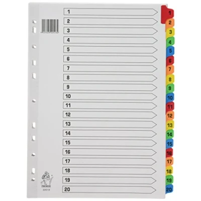 Afbeelding van Rexel Mylar Verstevigde kunststof verdelers, secties 1 20, A4, 210 x 297 mm, wit