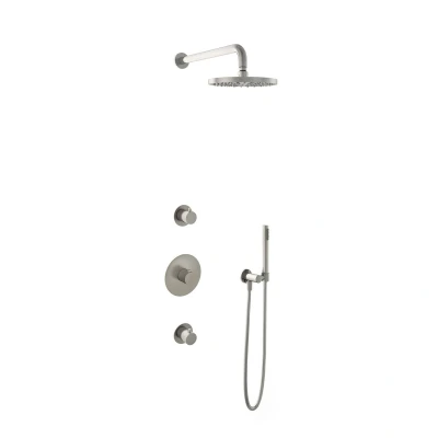 Afbeelding van Hotbath Get together Regendoucheset IBS1 Geborsteld nikkel Staaf Handdouche 20cm Hoofddouche Wandarm 35cm met wandhouder