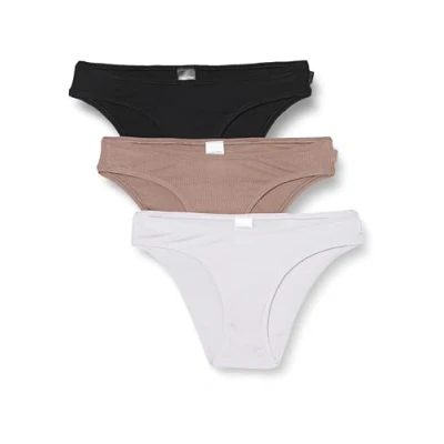 Image de Calvin Klein Lot de 3 culottes bikini côtelées pour femme, Multicolore (noir/bleu lavande/pierre caverne), L