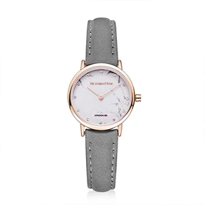 Afbeelding van VICTORIA HYDE Dameshorloge met ultradunne minimalistische marmeren wijzerplaat en 26 mm echt lederen band, grijs., Riem