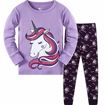 Afbeelding van LitBud Kerstmis Meisjes Pyjama 100% Katoen Giraf Nachtkleding Lange Mouw Pjs Kids Set Maat 1 7 Jaar Roze, Eenhoorn 8