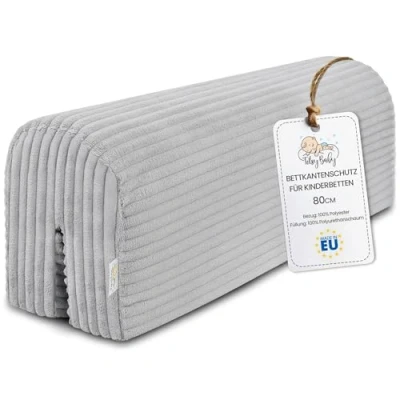 Afbeelding van Bedrandbescherming voor kinderbed 80 cm framebescherming babybed, valbescherming boxspringbed, bedhek met randbescherming, lichtgrijs