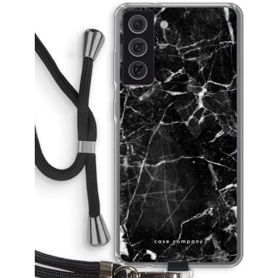 Afbeelding van Case Company® hoesje met Koord geschikt voor Samsung Galaxy S21 FE Zwart Marmer Telefoonhoesje Bescherming aan alle Kanten en Over de Schermrand
