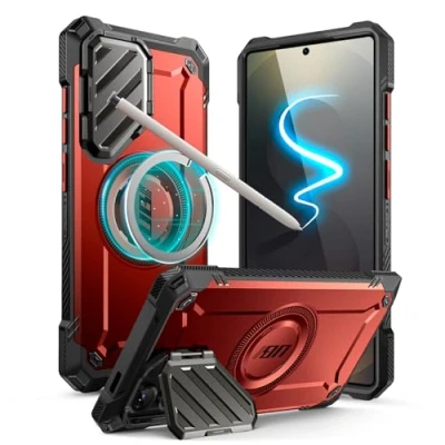 Afbeelding van SupCase Beschermhoes voor Samsung Galaxy 2025 Ultra [Mag XT] compatibel met Magsafe Charge volledige bescherming en houder camera (rood)