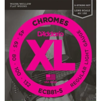 Image de Jeu de cordes guitare basse 5 file plat stainless steel d&#039;addario ecb81 45 65 80 100 132