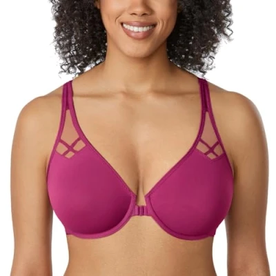 Afbeelding van DELIMIRA Damesbeha, voorsluiting, grote maat, racerback, magenta/paars