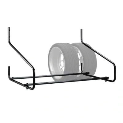 Afbeelding van Relaxdays bandenrek muur 4 autobanden velgenrek staal zwarte bandenhouder tot 80 kg