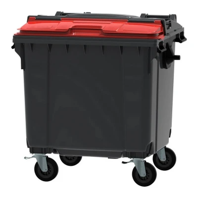 Afbeelding van Container 1100 liter split deksel grijs/rood
