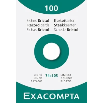 Afbeelding van Exacompta Ref. 13800B Karton met 10 hoezen à 100 gelinieerde indexkaarten formaat 74 x 105 mm wit