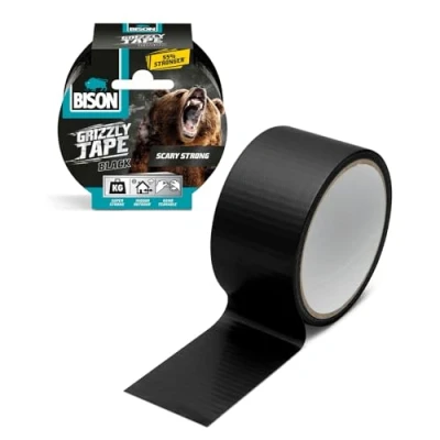 Afbeelding van Bison Grizzly Duct Tape Super Sterk Verstevigd materiaal Zwart 10 meter Waterbestendig / Weerbestendig