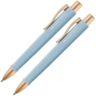 Afbeelding van FABER CASTELL 205093 Poly Ball Sky Blue Balpen, met verwisselbare XB vulling, onuitwisbaar, 2 stuks