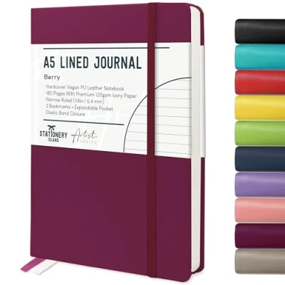 Afbeelding van STATIONERY ISLAND Notitieboek, A5, gelinieerd, hardcover met hoogwaardig 120 g/m² dik papier, 180 gelinieerde pagina&#039;s harde kaft voor schrijven, werk, studie, planning, dagboek