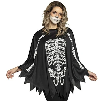 Afbeelding van Boland Poncho Skelet (one size) Volwassenen Halloween verkleedkleding Day of the dead Skull
