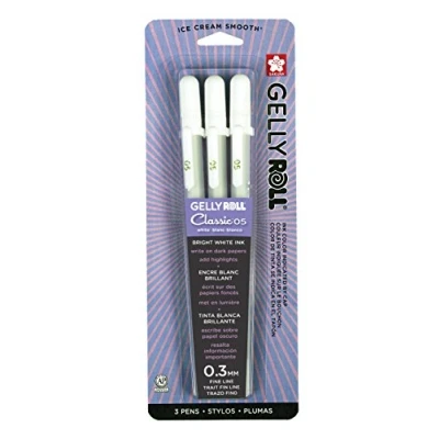 Afbeelding van 3 x Sakura Gelly Roll rollerball met fijne punt, stiftgrootte: 05, kleur: wit glanzend