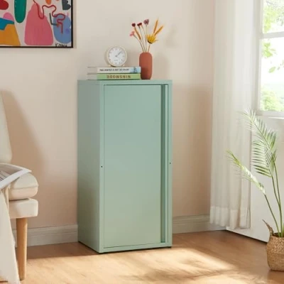 Afbeelding van [en.casa] Metalen kast met deur en 2 in hoogte verstelbare planken, opbergkast industriële stijl, voor kantoor, woonkamer, werkplaats, staal, 88 x 40 35 cm, mintgroen