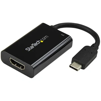 Image de StarTech.com adaptateur vidéo USB C vers HDMI avec Power Delivery Convertisseur Type M/F 4K 60 Hz Blanc externe noir