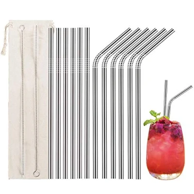 Afbeelding van Roestvrijstalen rietjes, set van 12 metalen herbruikbaar, met 2 reinigingsborstels, milieuvriendelijk, niet giftig, voor smoothie, milkshake, cocktail en warme dranken