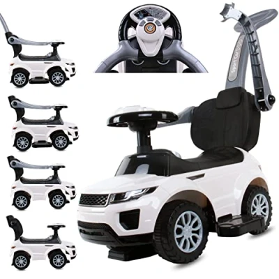 Afbeelding van 4 in 1 kinderauto om te duwen en glijden vanaf 2 jaar met claxon muziek, opbergruimte onder de stoel (wit)