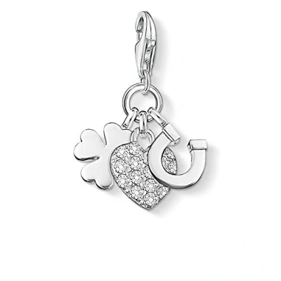 Afbeelding van Thomas Sabo Klaverblad hart charm voor dames sterling zilver 925 0870 051 14 zirkonia, One Size, zilver, Zirkonia