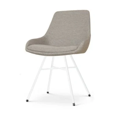 Afbeelding van Nolon Noa Isa Eetkamerstoel Warm Grijs Stof Wit Onderstel Design Scandinavisch Comfortabel