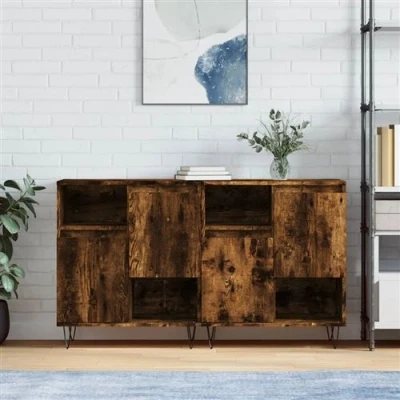 Afbeelding van Dressoirs 2 st bewerkt hout gerookt eikenkleurig
