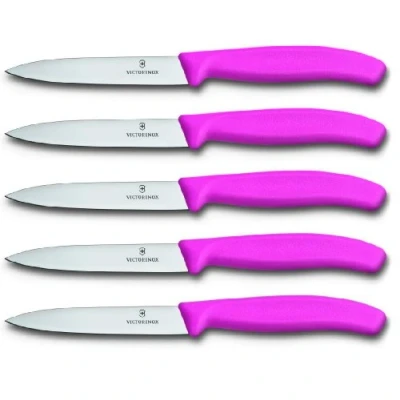 Afbeelding van Victorinox Swiss Classic groentemes, 5 stuks, roze, 10 cm zonder gekartelde rand, tomatenmes