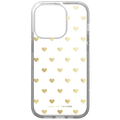 Afbeelding van iDeal of Sweden Hoesje Geschikt voor iPhone 14 Pro ClearCase Design Goud / Golden Hearts
