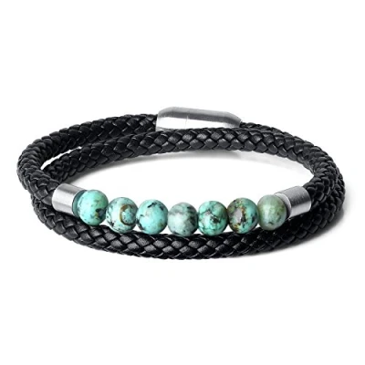 Afbeelding van COAI Afrikaanse turquoise leren armband voor heren en dames, Leer Steen, Turkoois