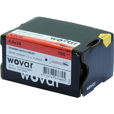 Afbeelding van Wovar Zwarte Schroeven Verzinkt 4 x 30 mm Torx 20 met Snijpunt 100 Stuks Houtschroeven