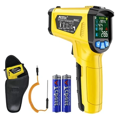 Afbeelding van Infraroodthermometer, laser, MESTEK en sonde, IR pistool, temperatuur, contactloos, lcd 50 C 800 C, verstelbaar, emissiviteitsalarm, dauwpunt, keuken, barbecue, vriezer, industriële