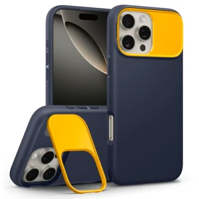 Afbeelding van Caseology Nano Pop Mag hoes met standaard voor iPhone 16 Pro Max [metalen camerabescherming] militaire kwaliteit valbescherming