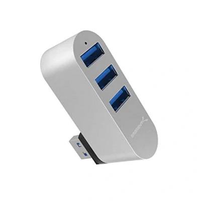 Afbeelding van SABRENT 90/180 draaibare USB splitter, 3,2 x 1 hub, 3 poorts aluminium verlenging, snelle gegevensoverdracht, voor PS5, pc, laptop, toetsenbord, MacBook (HB R3MC)