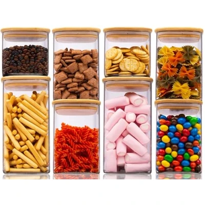 Afbeelding van Deco Haus® Luchtdichte voorraadpotten met deksel + etiketten [combi set van 8] voor muesli, cornflakes, spaghetti enz. glazen dozen deksel, voorraadpot keuken