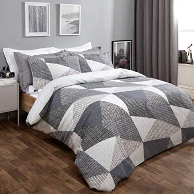 Afbeelding van Dreamscene Scandinavische beddengoedset met dekbedovertrek en kussensloop, geometrisch patroon, antracietgrijs, eenpersoonsbed