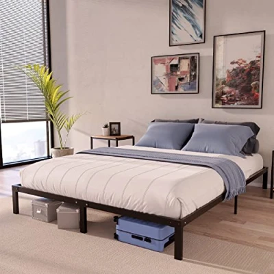 Afbeelding van Bedframe 140 x 200 cm met lattenbodem poten hoogte 35 stabiele structuur, eenvoudige montage en opbergruimte
