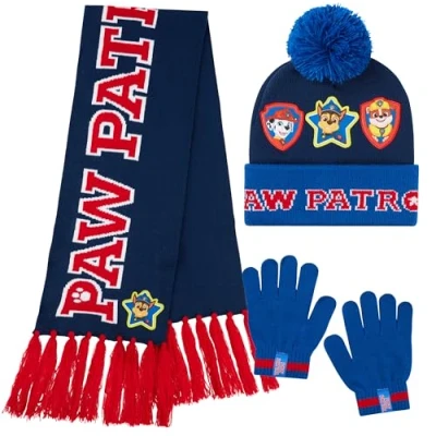 Afbeelding van Paw Patrol 3 delige winterset, pomponmuts, sjaal en handschoenen voor kinderen, Navy/Rood