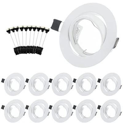 Afbeelding van Bojim GU10 inbouwspot set, montageframes in wit voor 68 mm met GU 10 fitting lampen, 30 draaibaar, AC 230 V, keramische hulzen set van