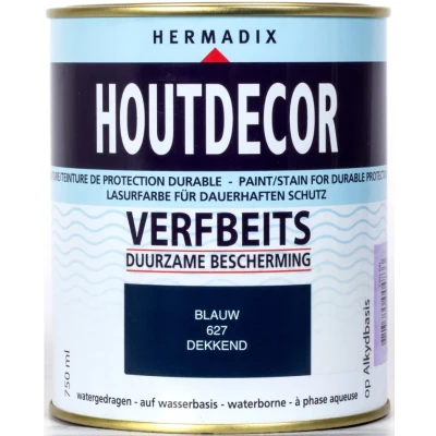 Afbeelding van Hermadix Houtdecor Verfbeits Dekkend 627 Blauw 0,75 liter Tuinbeits