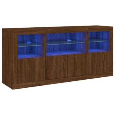 Image de vidaXL Buffet avec lumières LED chêne marron 142,5x37x67 cm
