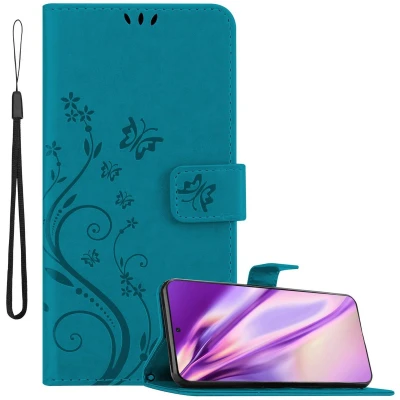 Afbeelding van Cadorabo Hoesje geschikt voor Samsung Galaxy S21 ULTRA in BLOEMEN BLAUW Beschermhoes bloemmotief met magnetische sluiting, standfunctie en kaartsleuven Book Case Cover Etui